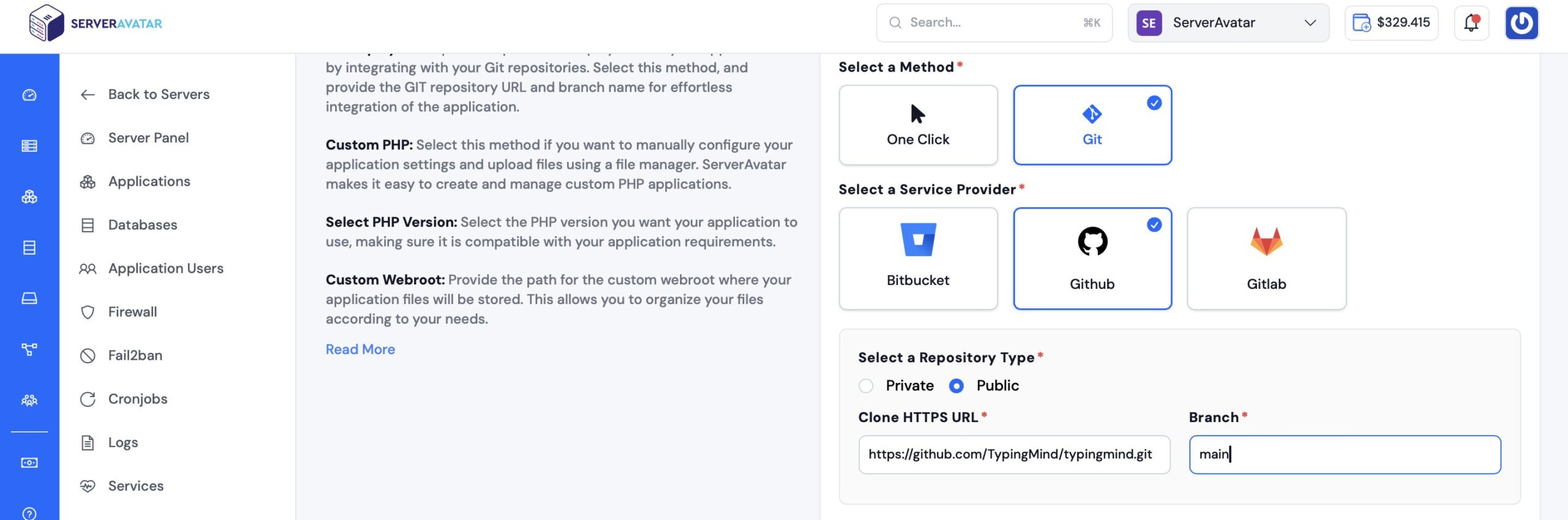 Repository Configuration-ServerAvatar